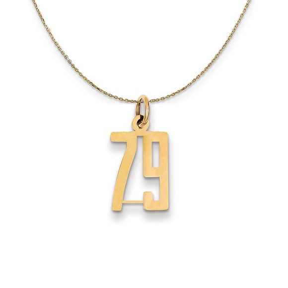 14k Yellow Gold, Alumni Small Elongated Number 79 Necklace...